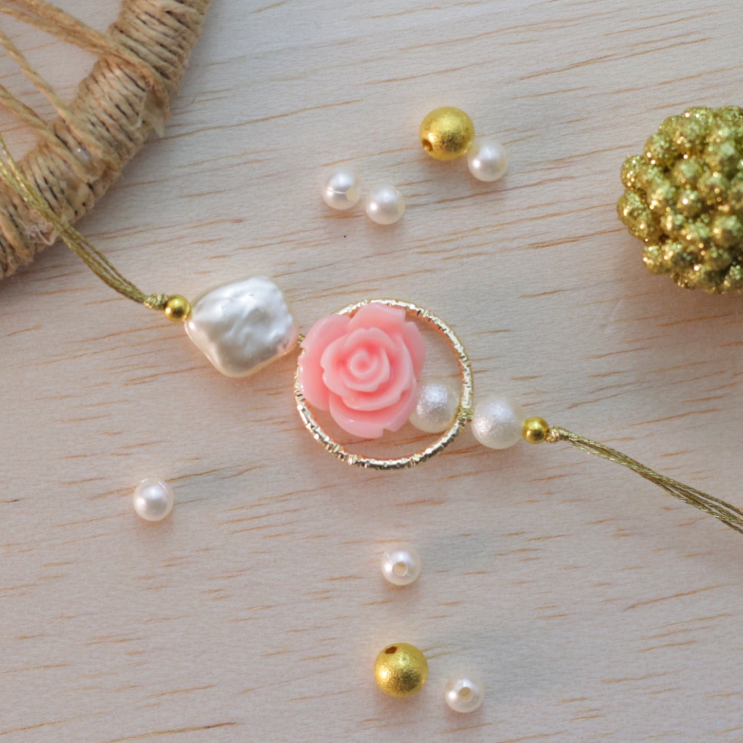 Rose And Uncut Pearl Rakhi