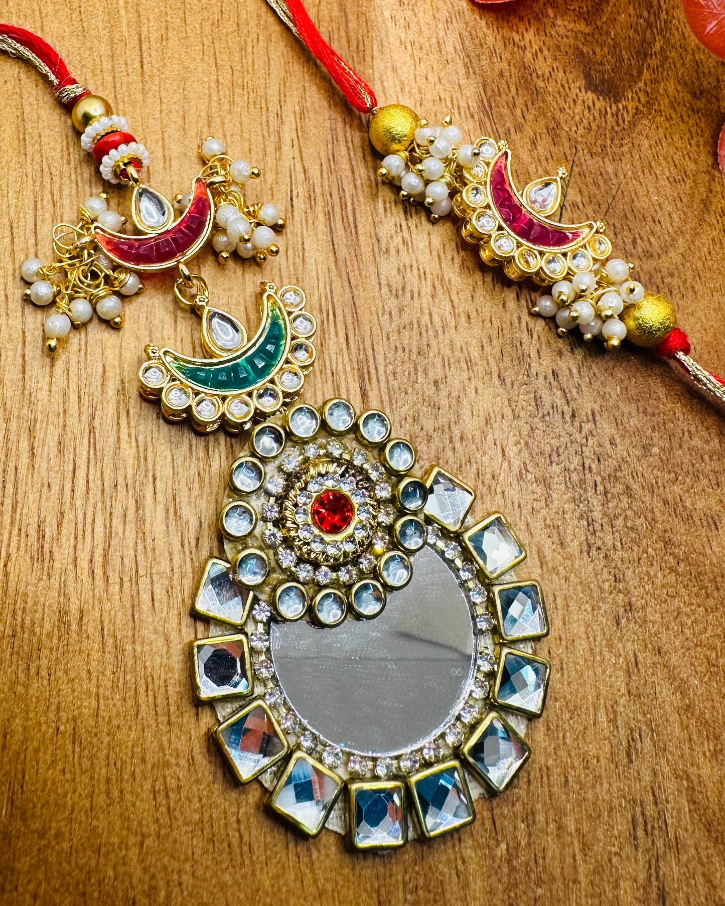 Mirror Buti And Kundan Bhaiya Bhabhi Rakhi Set