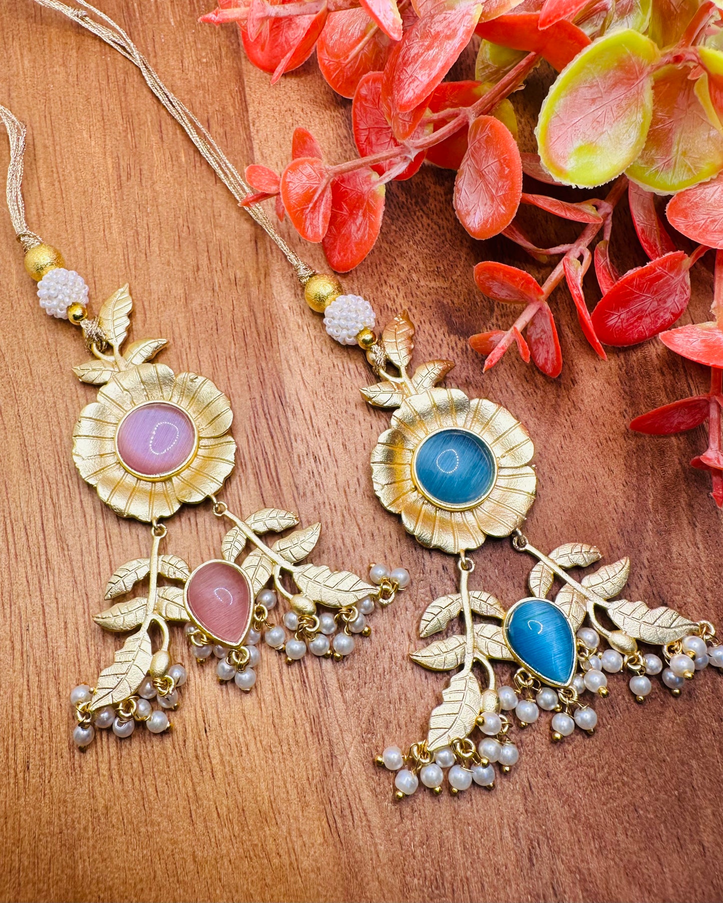 Gold And Blue Bhaiya And Bhabhi Rakhi Set
