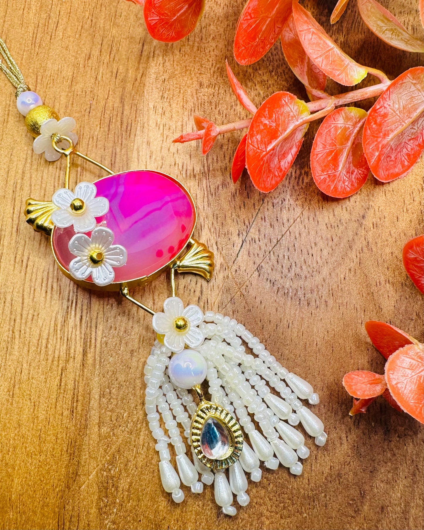 Pink Gemstone Bhaiya Bhabhi Rakhi Set