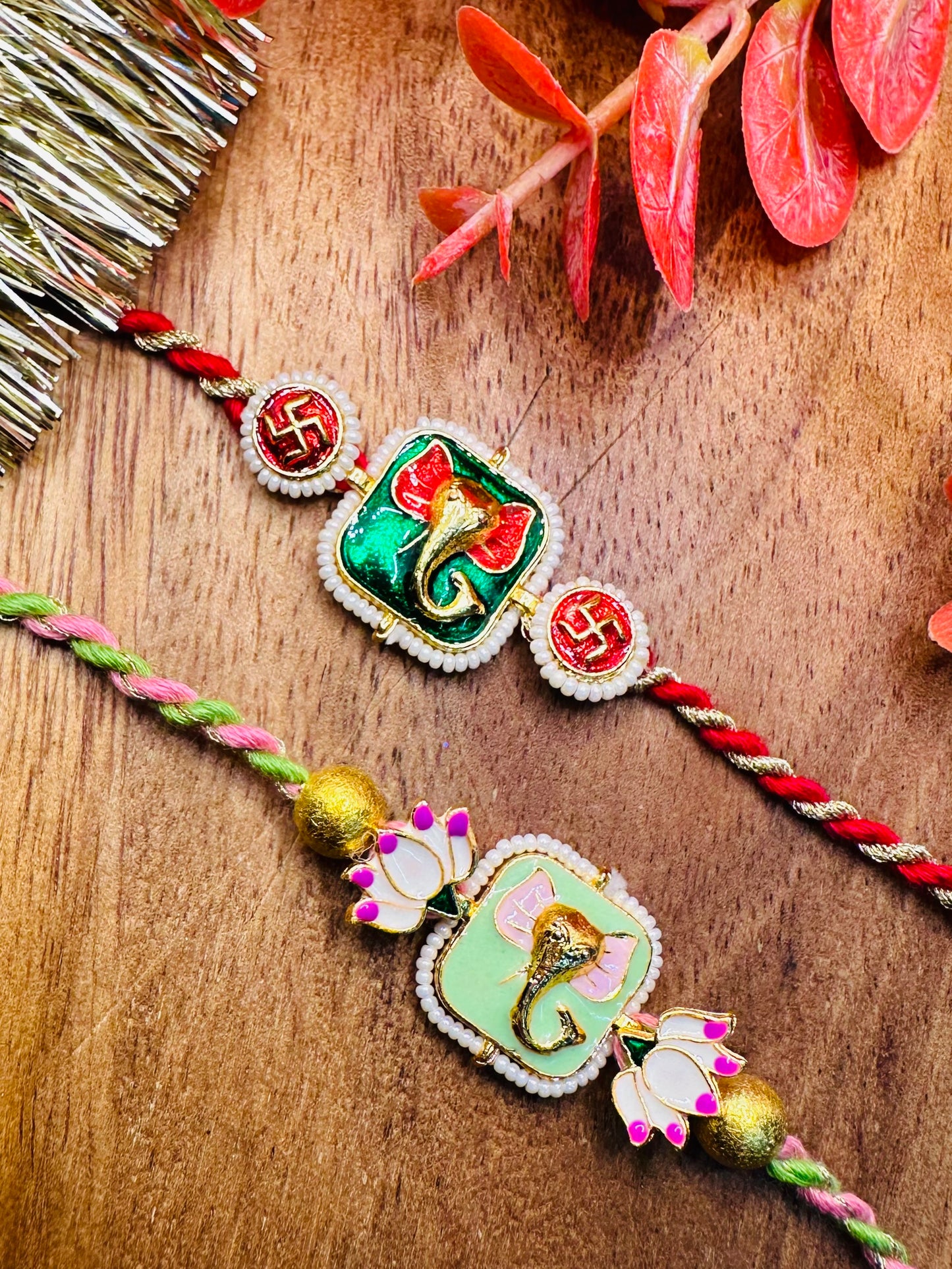 Premium Ganesha Rakhi With Lotus Details