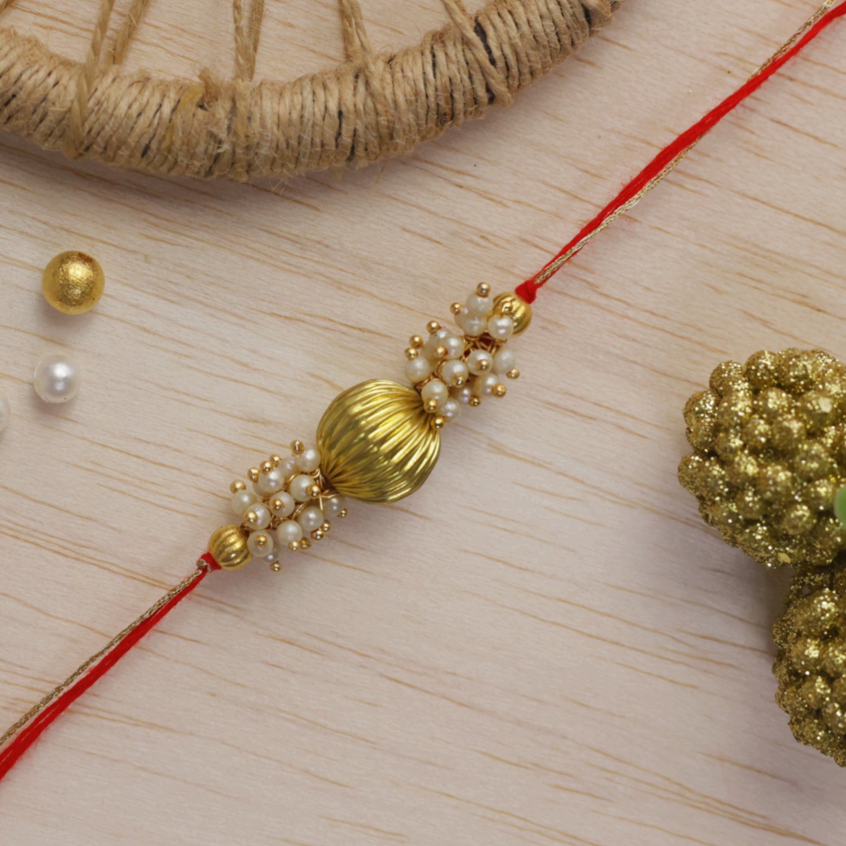 Golden Bead Rakhi