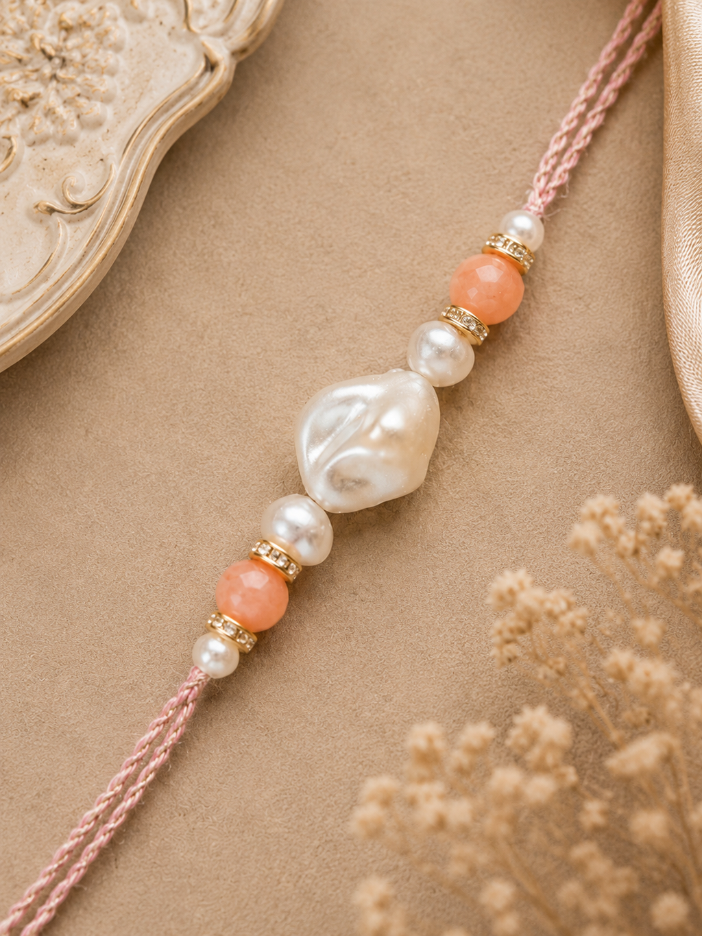 Peach Floral Rakhi Set