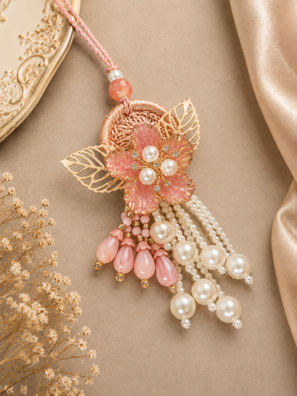 Peach Floral Rakhi Set