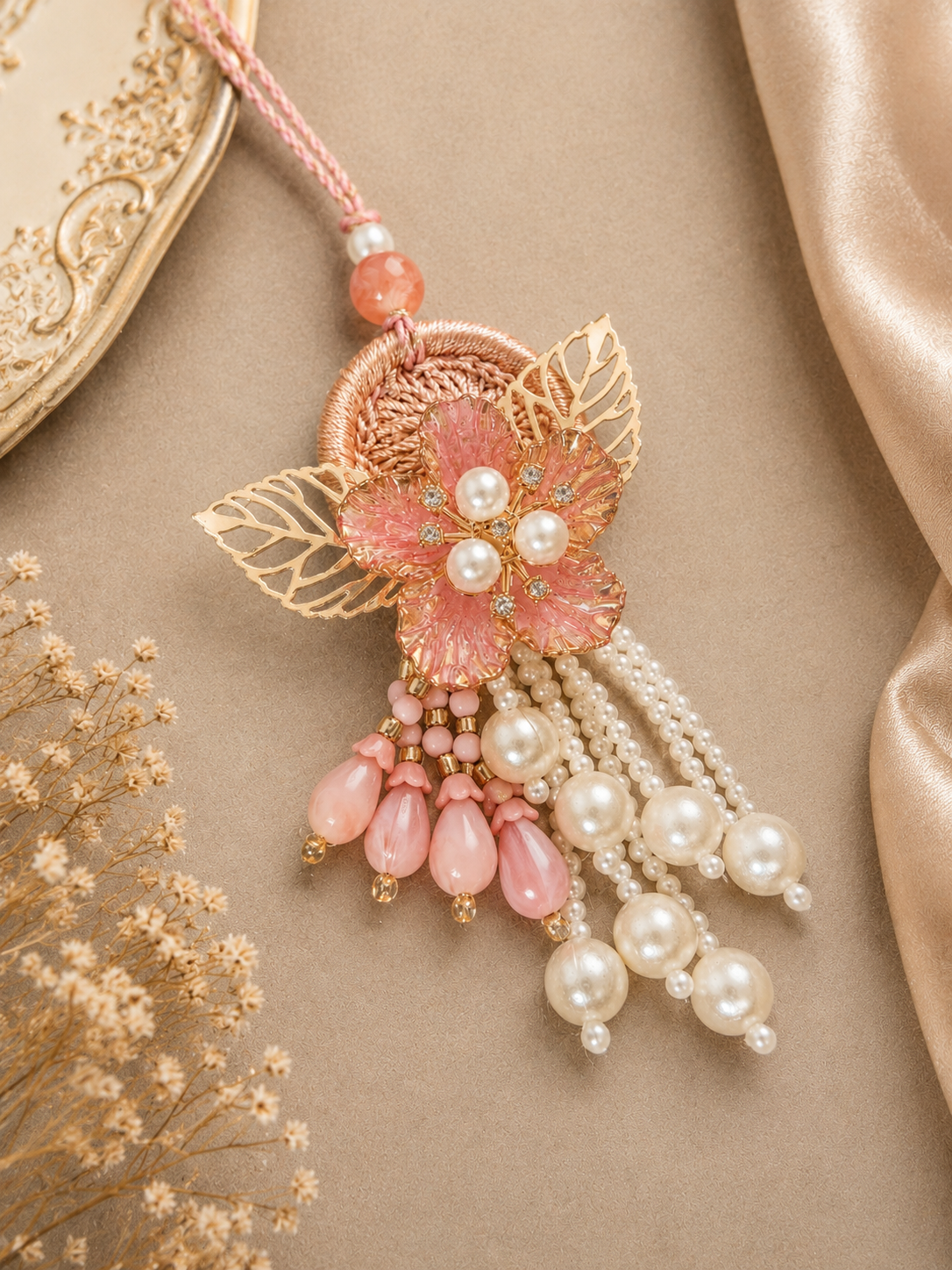 Peach Floral Rakhi Set