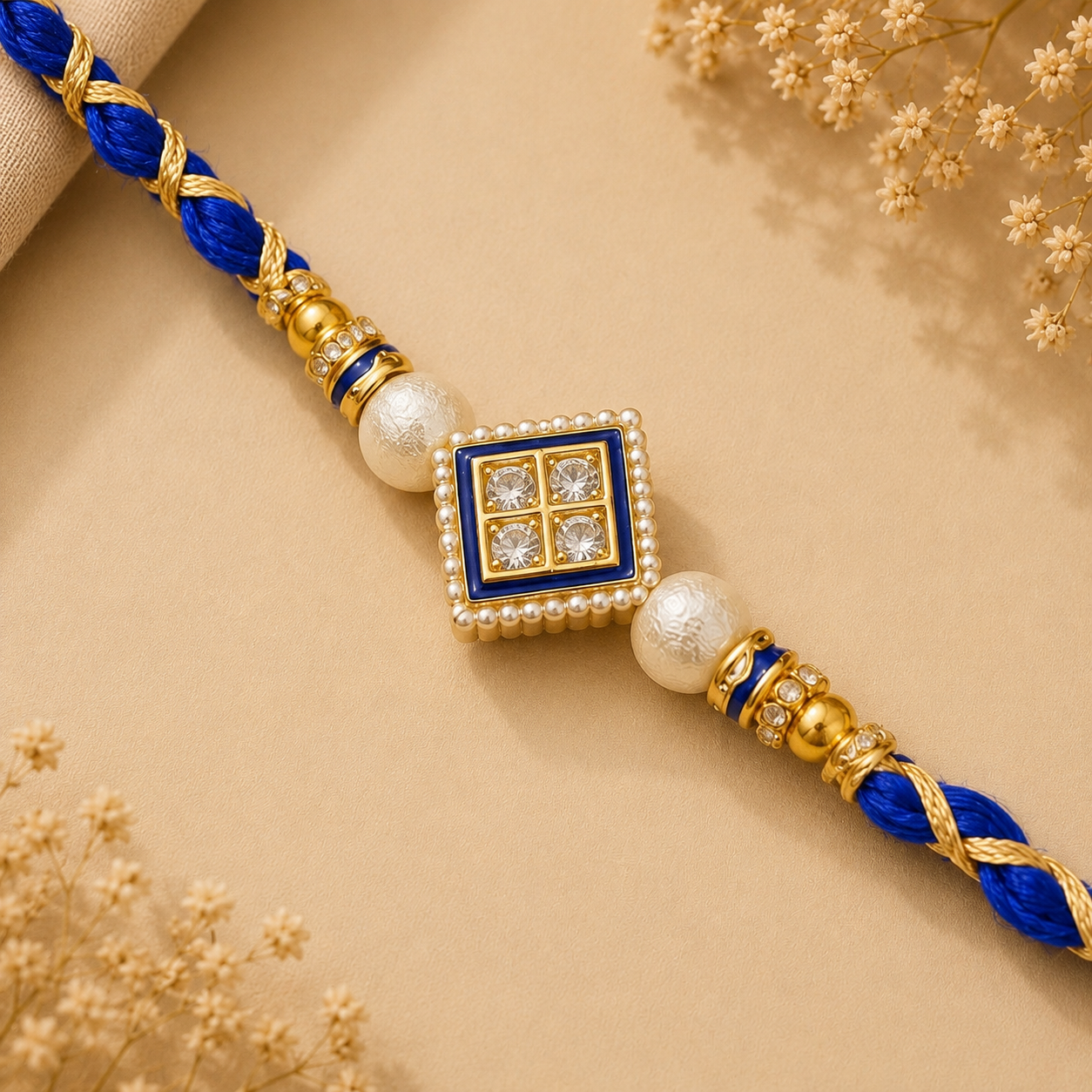 Royal Blue Pearl & Kundan Rakhi