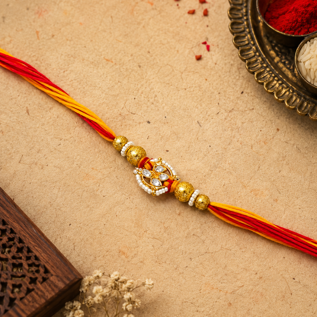 Golden Kundan Heritage Rakhi