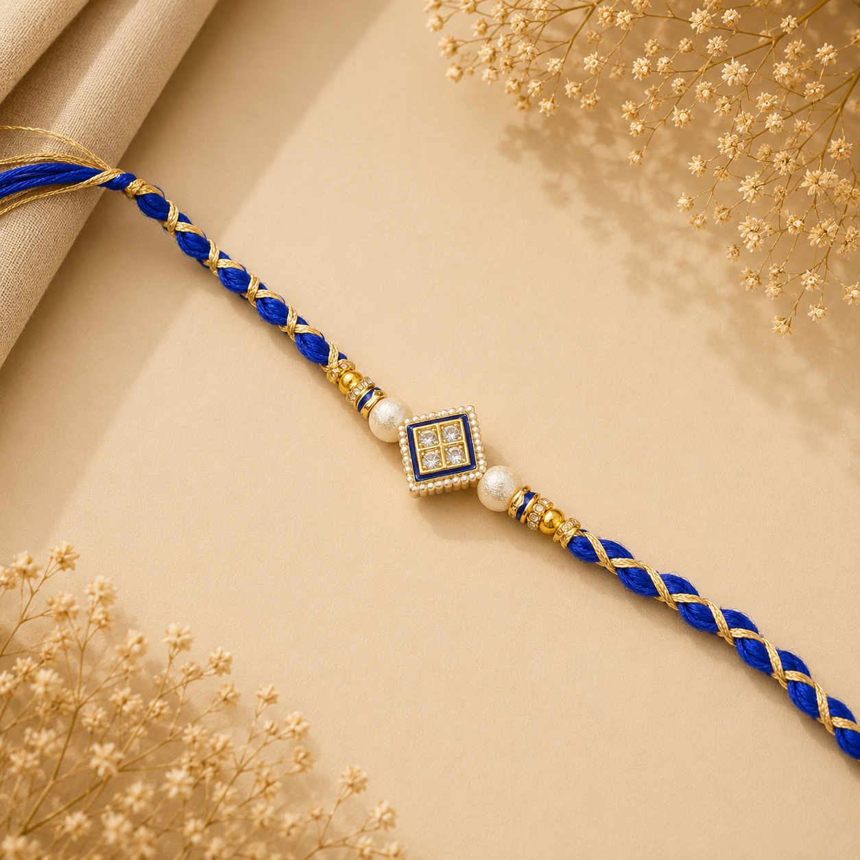Royal Blue Pearl & Kundan Rakhi