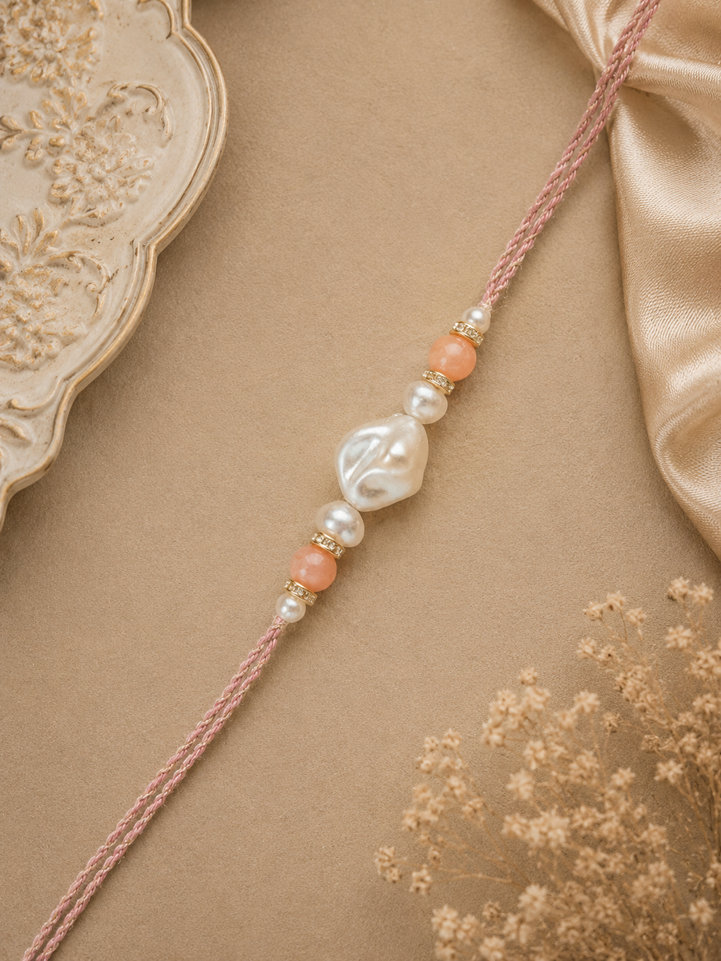 Peach Floral Rakhi Set