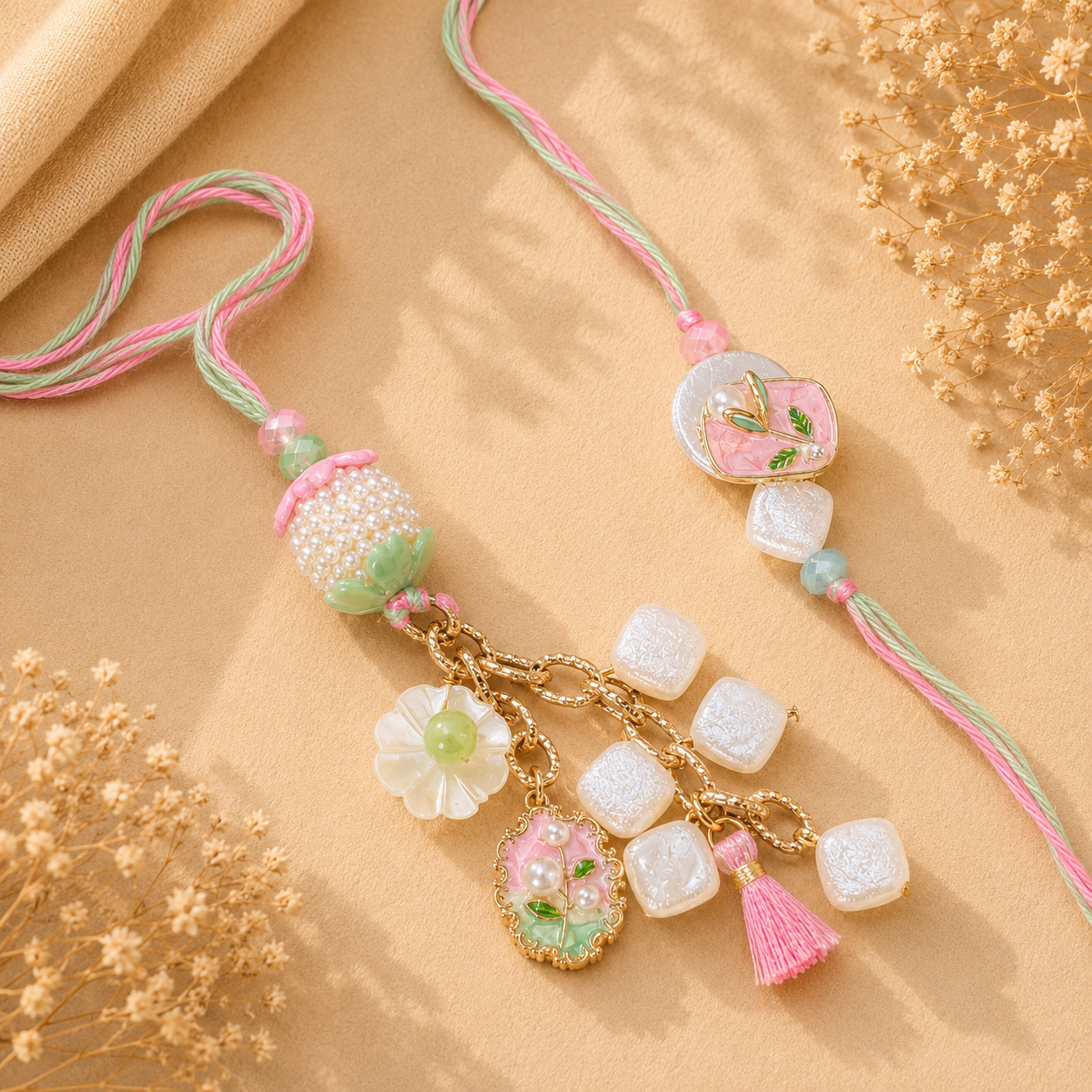 Pastel Blossom Bhaiya Bhabhi Rakhi Set