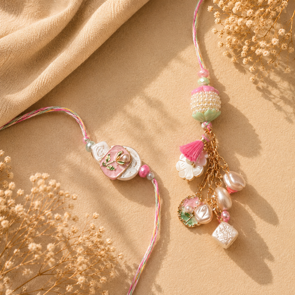 Pastel Blossom Bhaiya Bhabhi Rakhi Set
