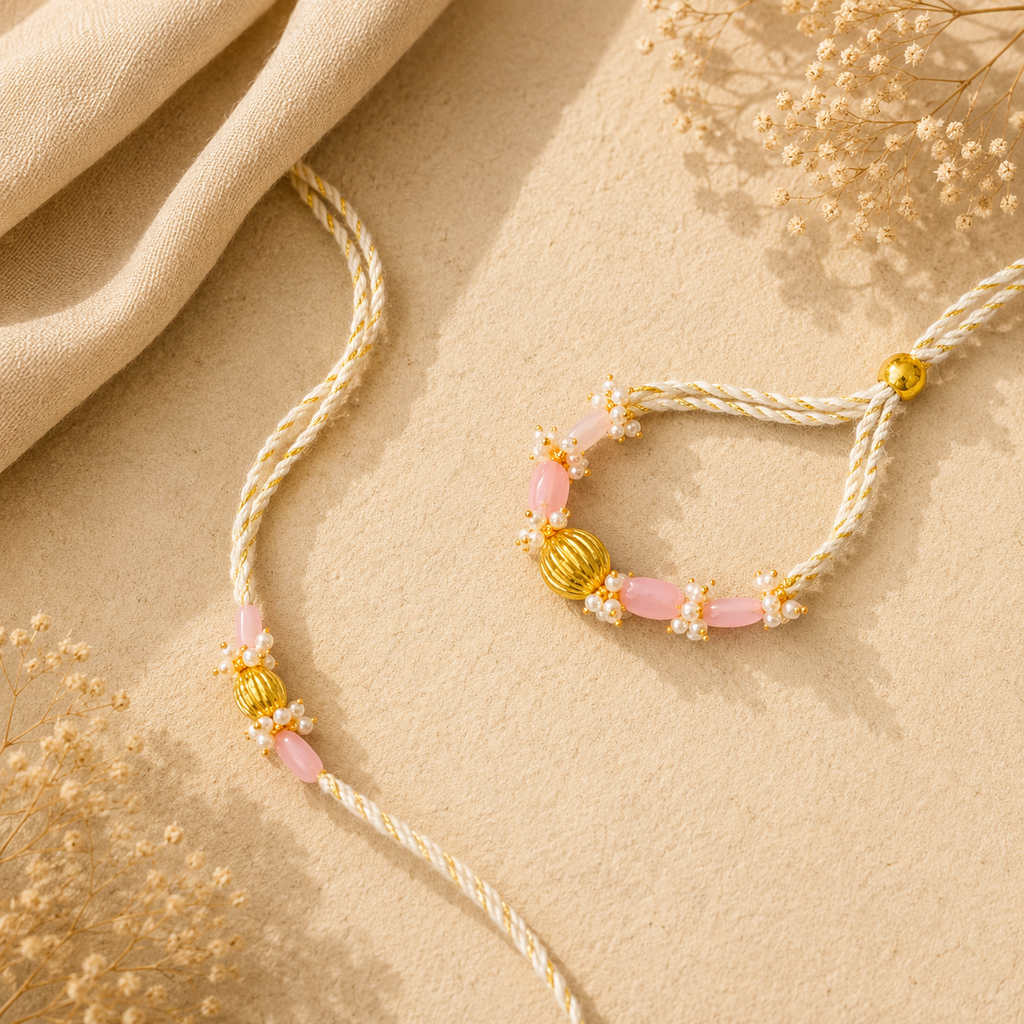 Blush Pearl Bhaiya Bhabhi Rakhi Set