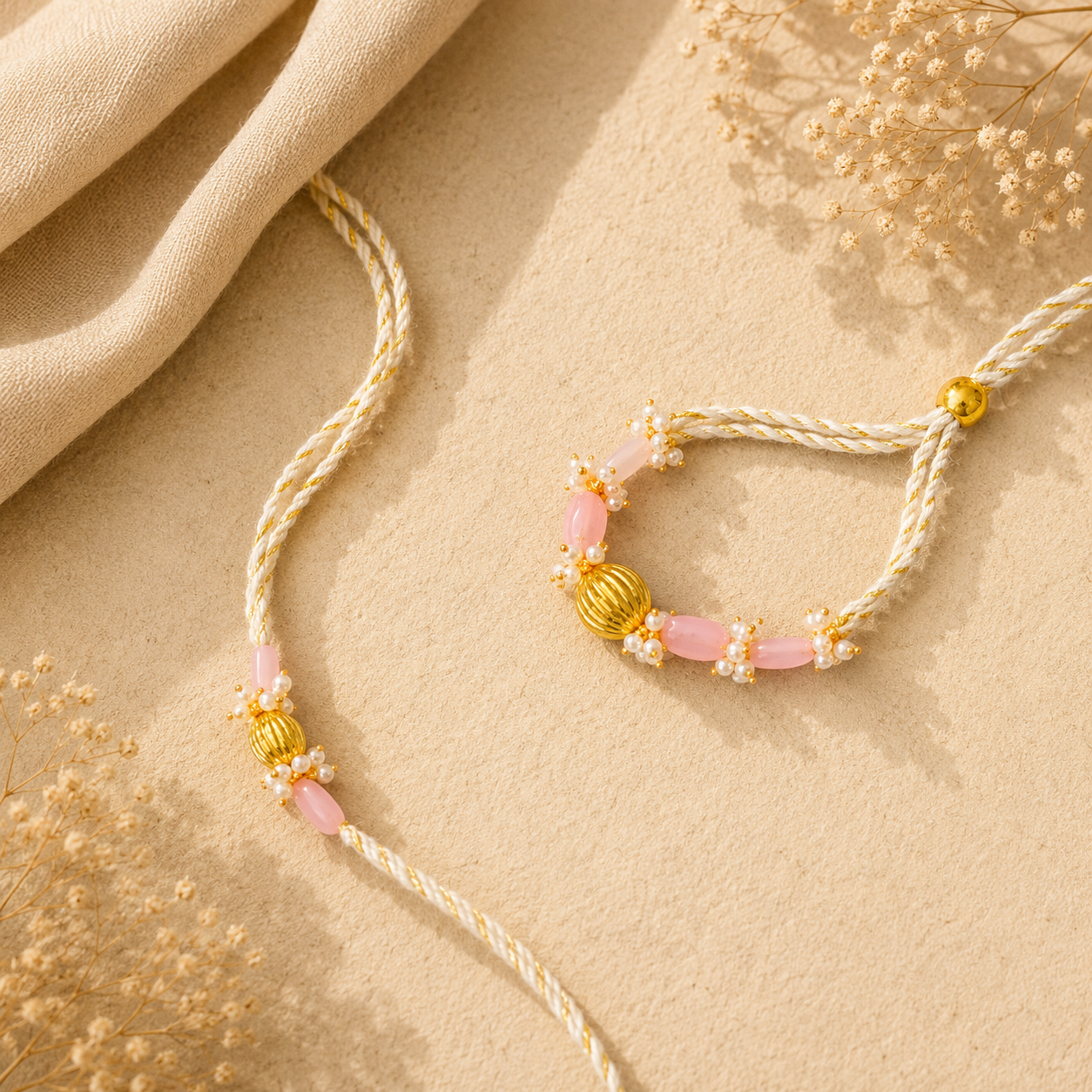 Blush Pearl Bhaiya Bhabhi Rakhi Set