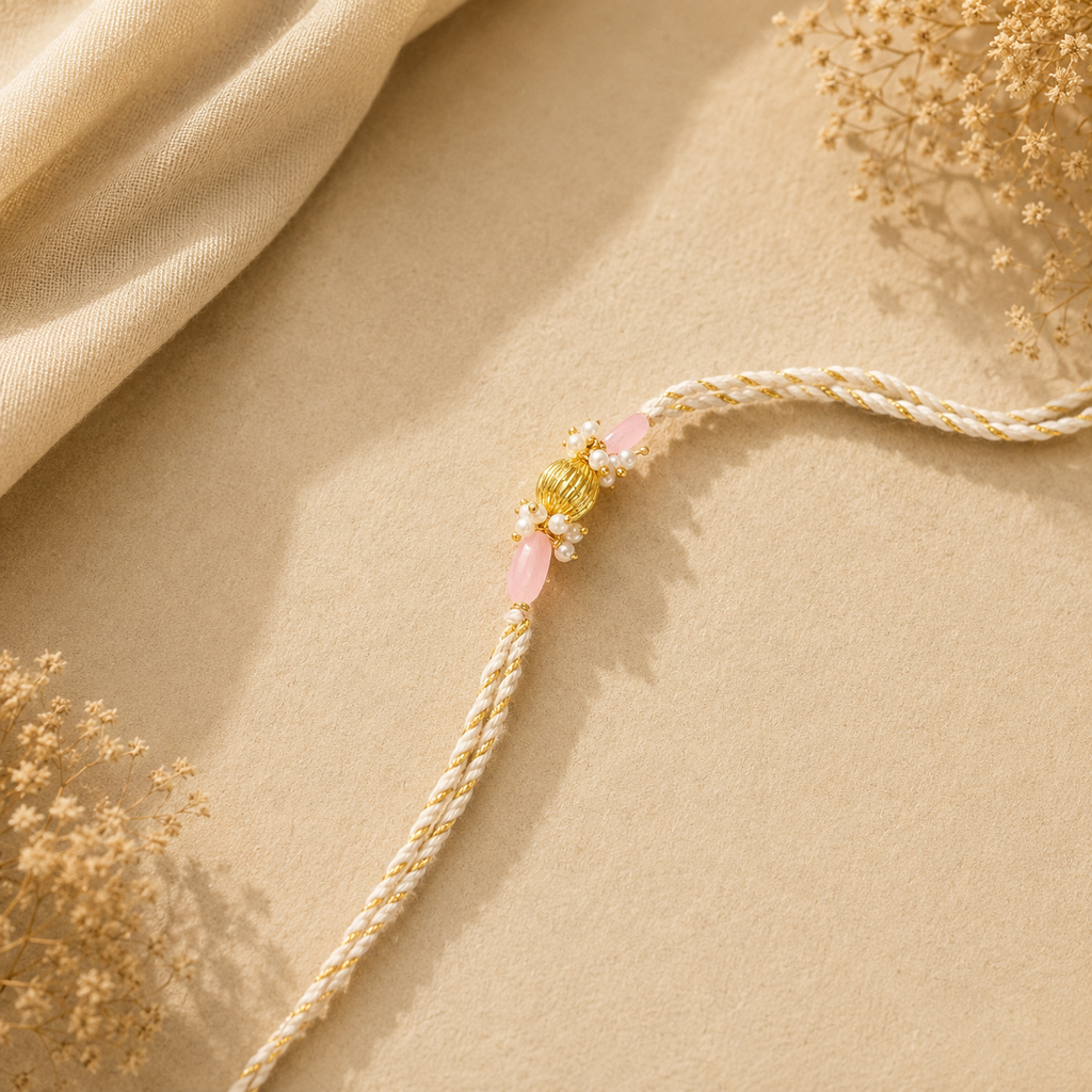Blush Pearl Bhaiya Bhabhi Rakhi Set