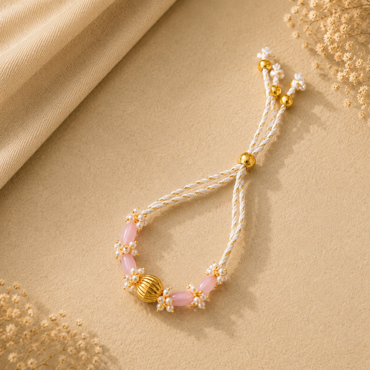 Blush Pearl Bhaiya Bhabhi Rakhi Set