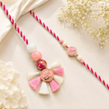 Rosette Charm and Pink Pearls Bhaiya Bhabhi Rakhi Set