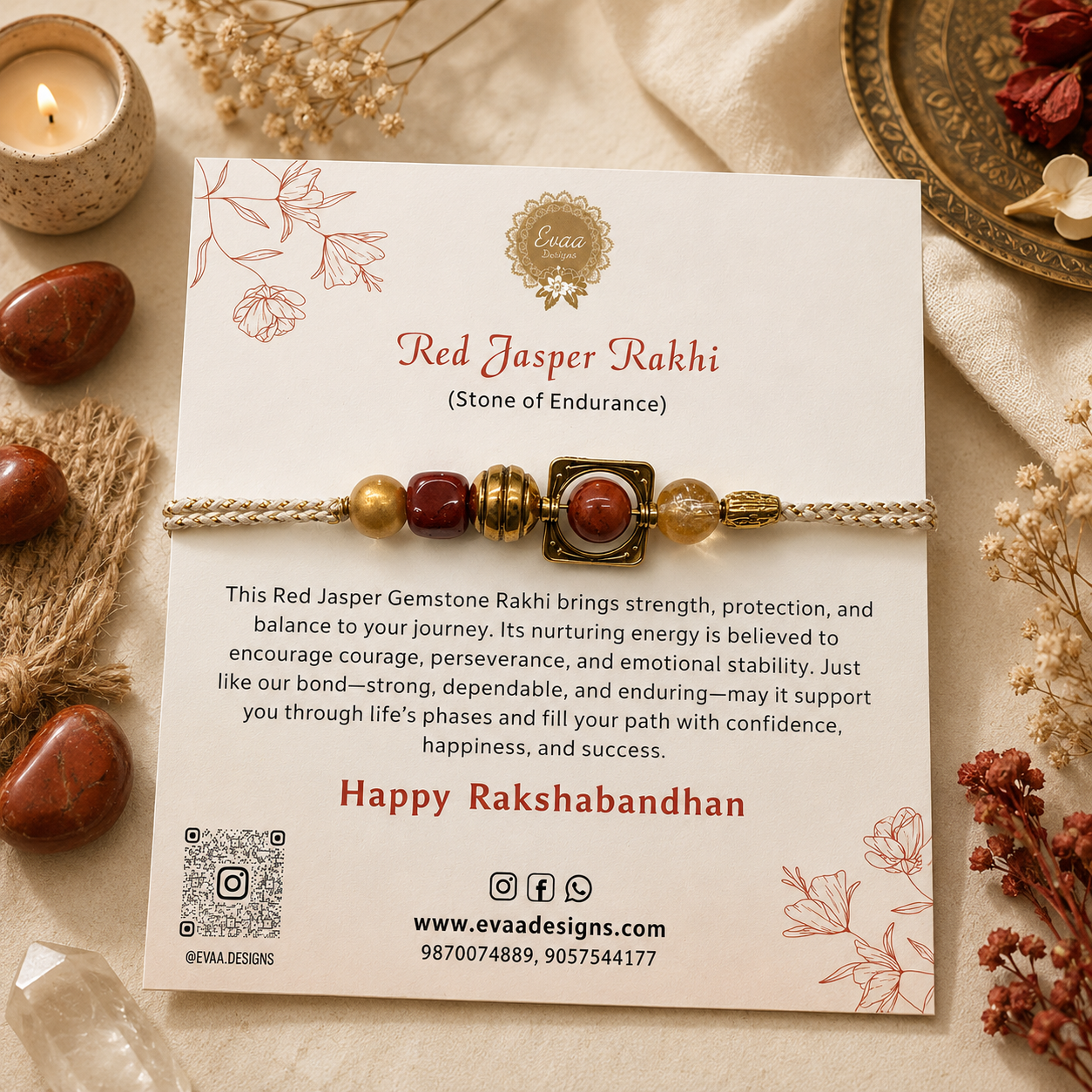 Red Japer Healing Stone Rakhi
