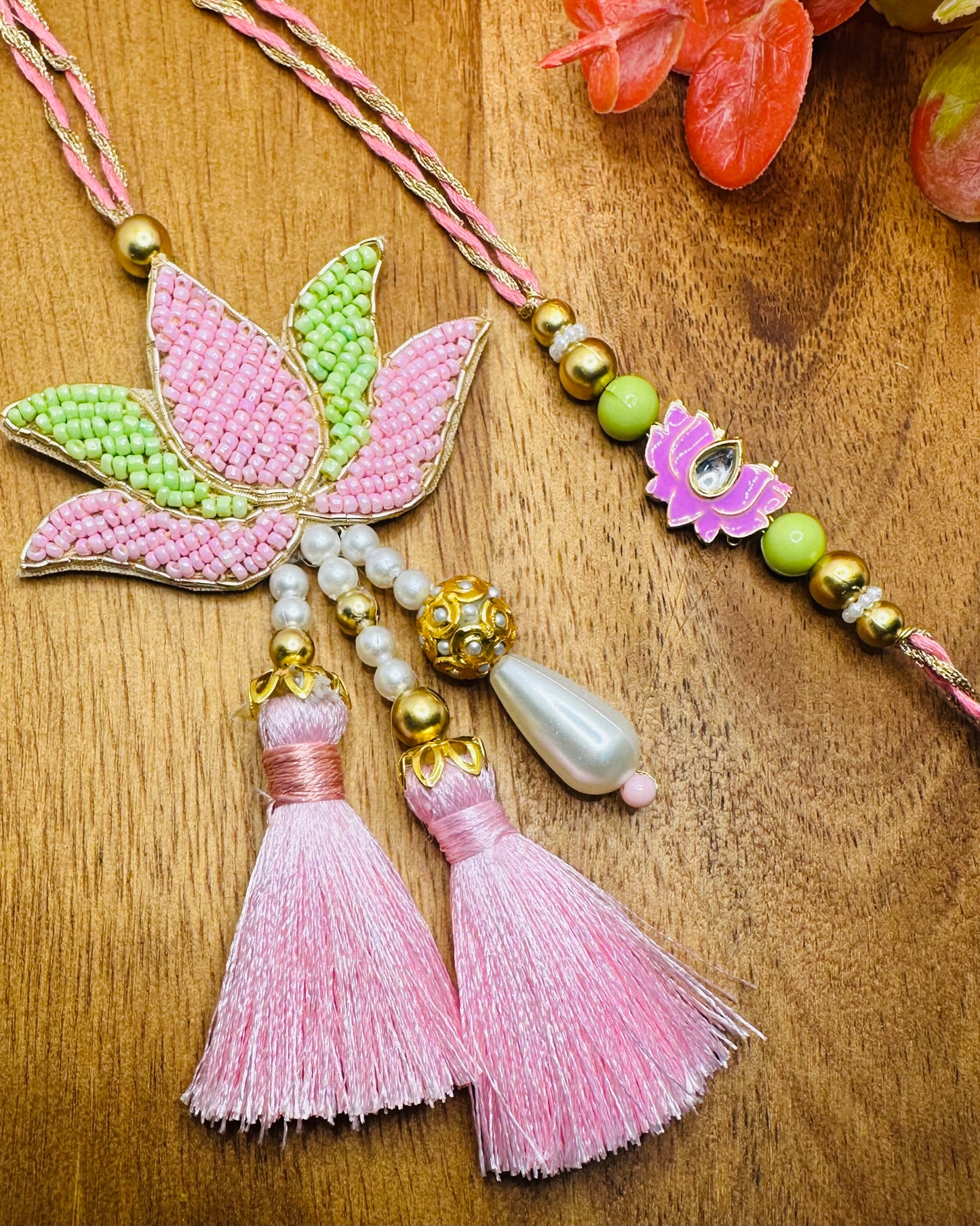 Lotus Bhaiya Bhabhi Rakhi Set (Pink)