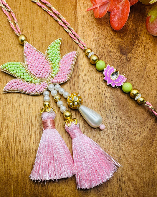 Lotus Bhaiya Bhabhi Rakhi Set (Pink)