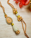 Coloured Stone Bhaiya Bhabhi Set (Peach)