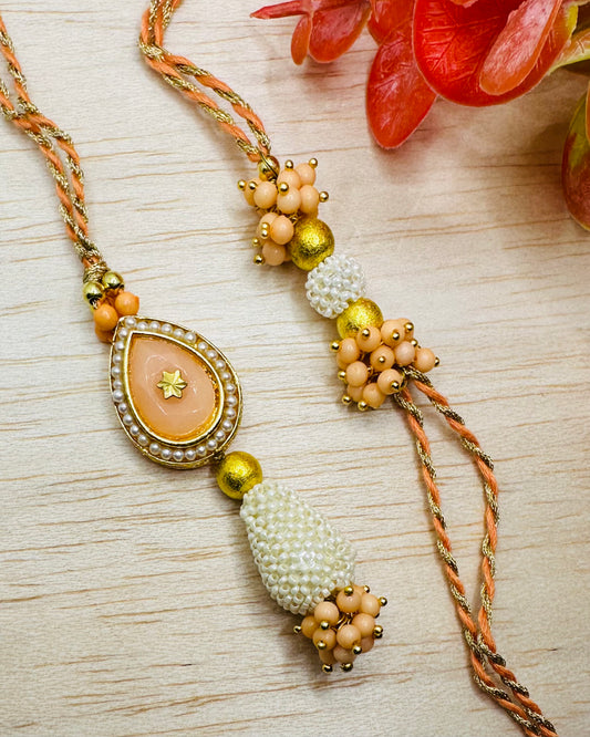 Coloured Stone Bhaiya Bhabhi Set (Peach)