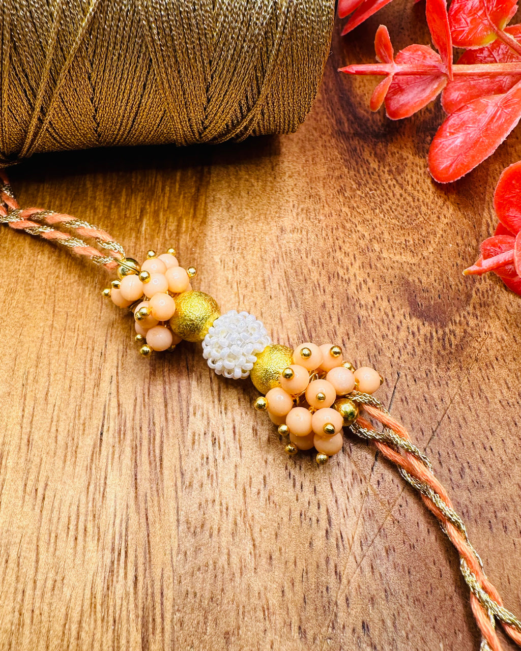 Coloured Stone Bhaiya Bhabhi Set (Peach)
