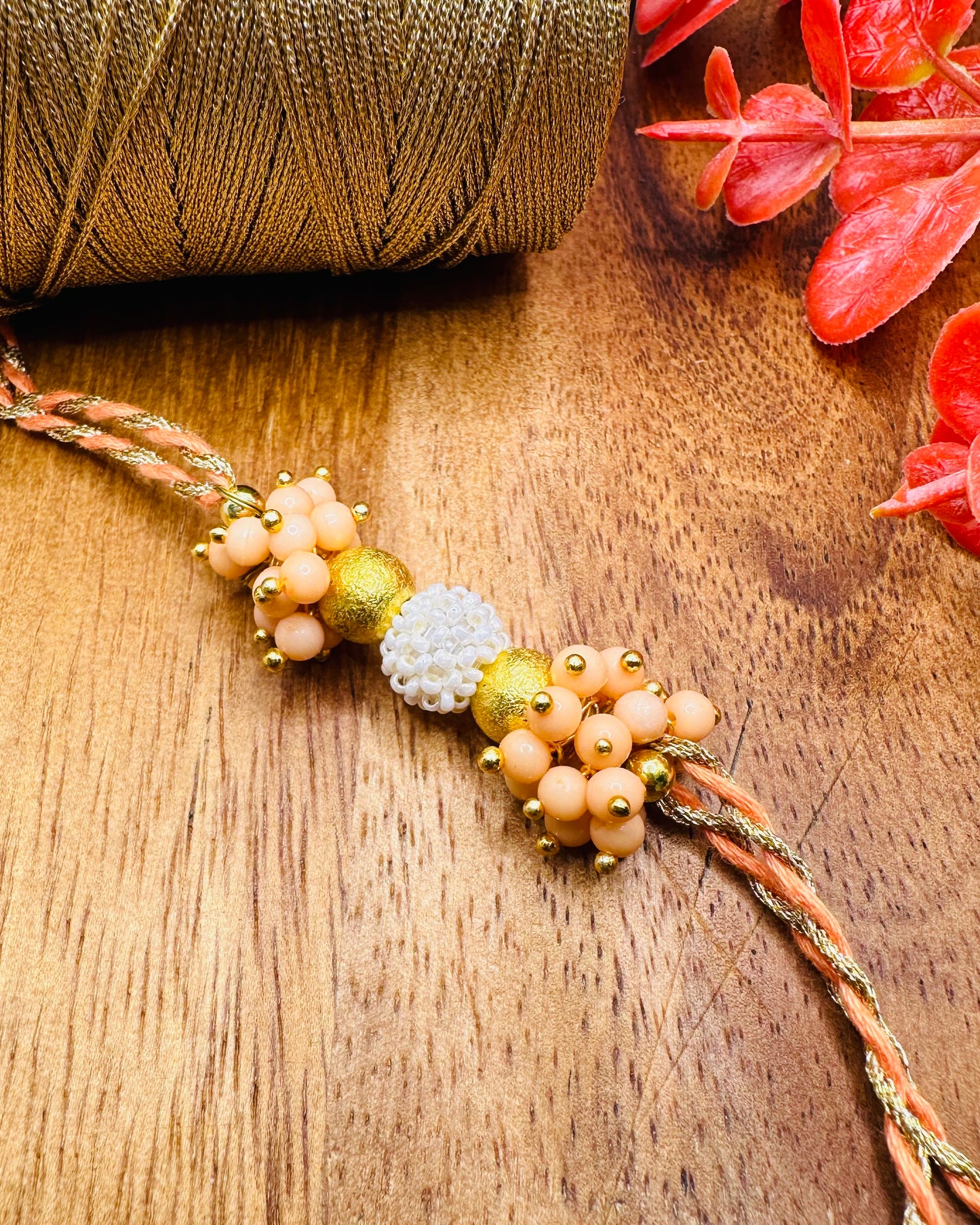 Coloured Stone Bhaiya Bhabhi Set (Peach)