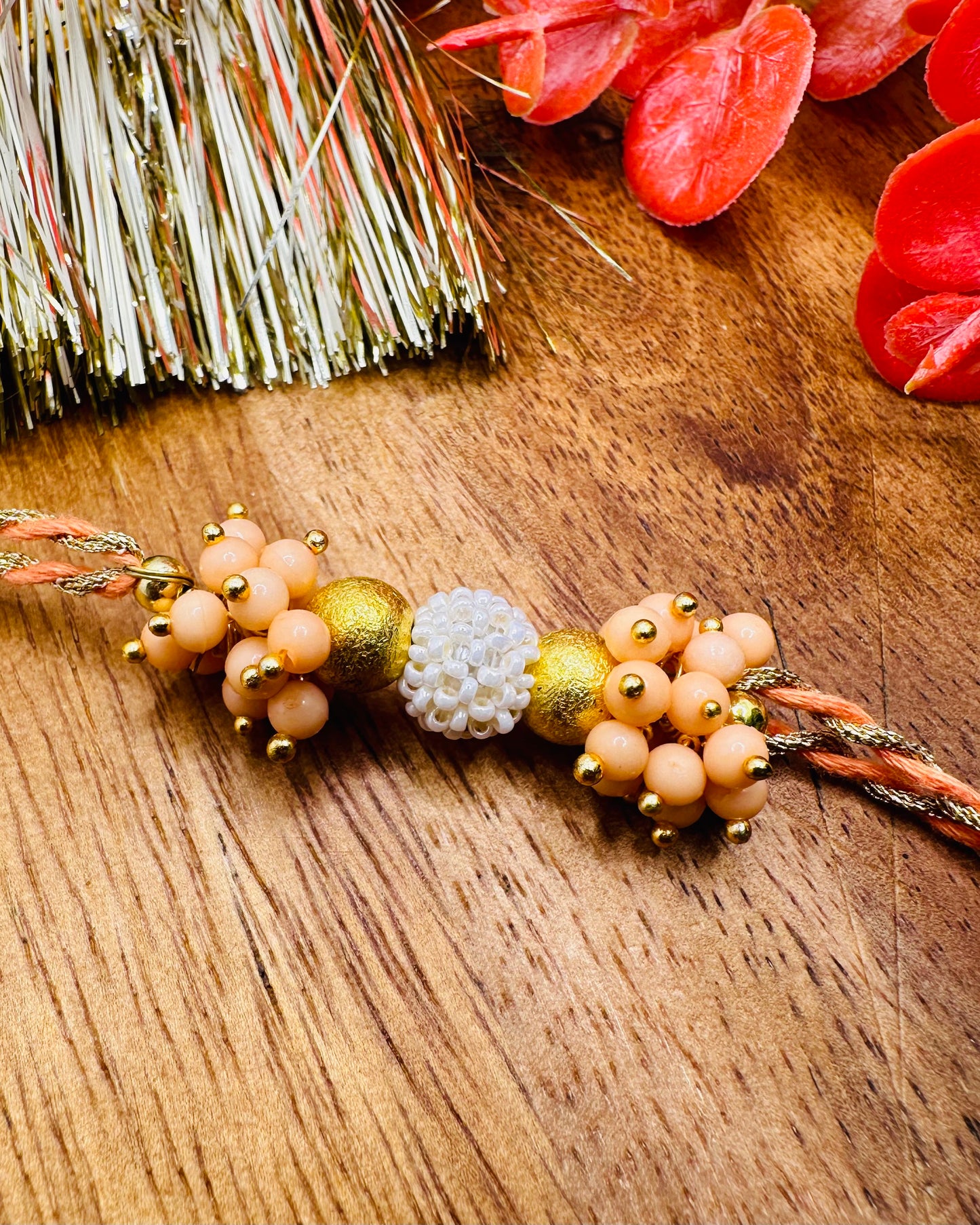 Coloured Stone Bhaiya Bhabhi Set (Peach)