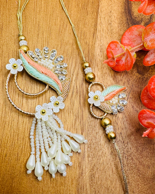 Buti with Moti Latkan Bhaiya Bhabhi Rakhi Set