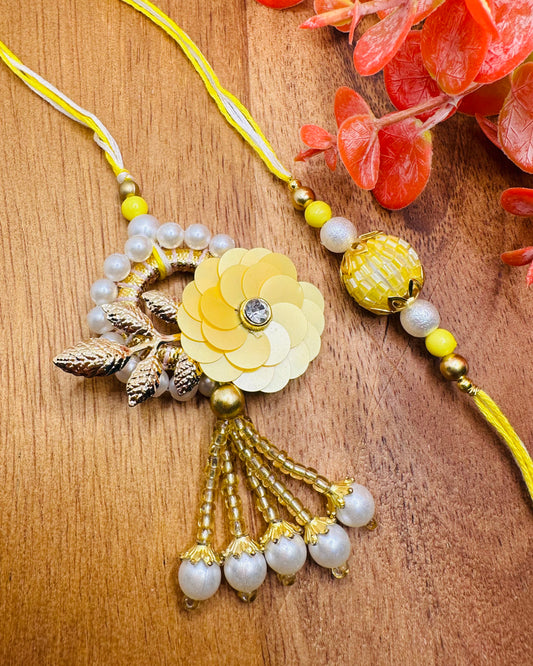 Floral Buti with Moti Ring Bhaiya Bhabhi Rakhi Set