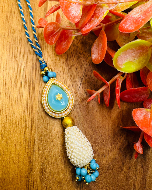 Coloured Stone Bhaiya And Bhabhi Rakhi Set (Blue)
