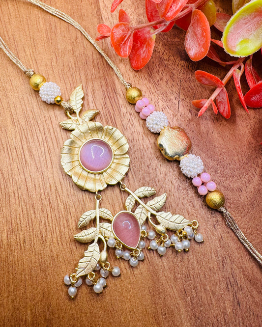 Gold And Pink Bhaiya Bhabhi Rakhi Set