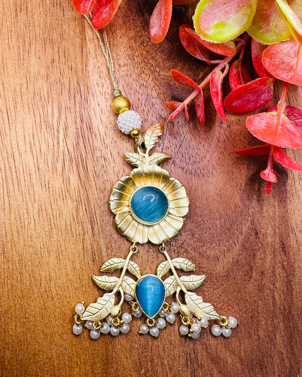 Gold And Blue Bhaiya And Bhabhi Rakhi Set
