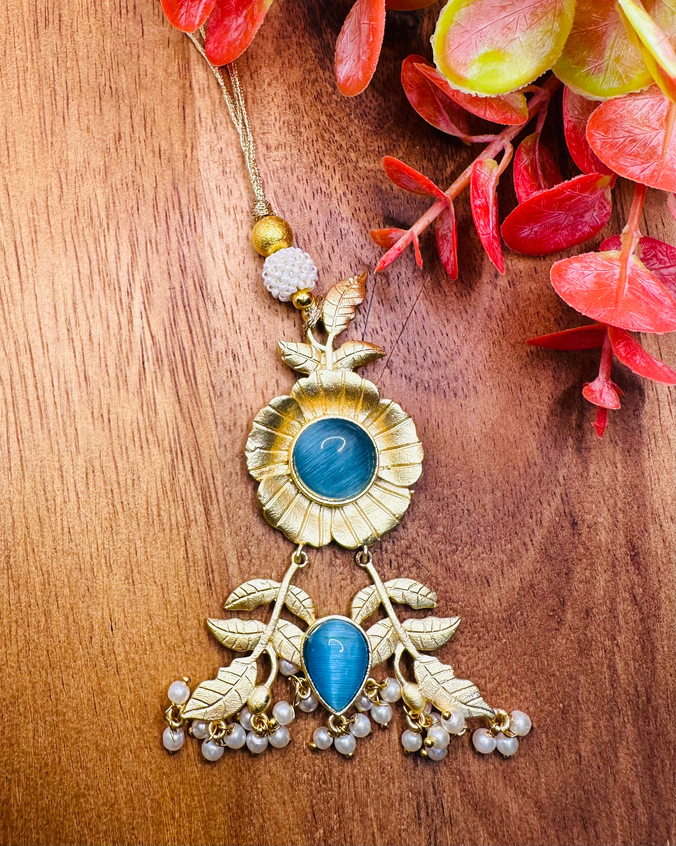Gold And Blue Bhaiya And Bhabhi Rakhi Set