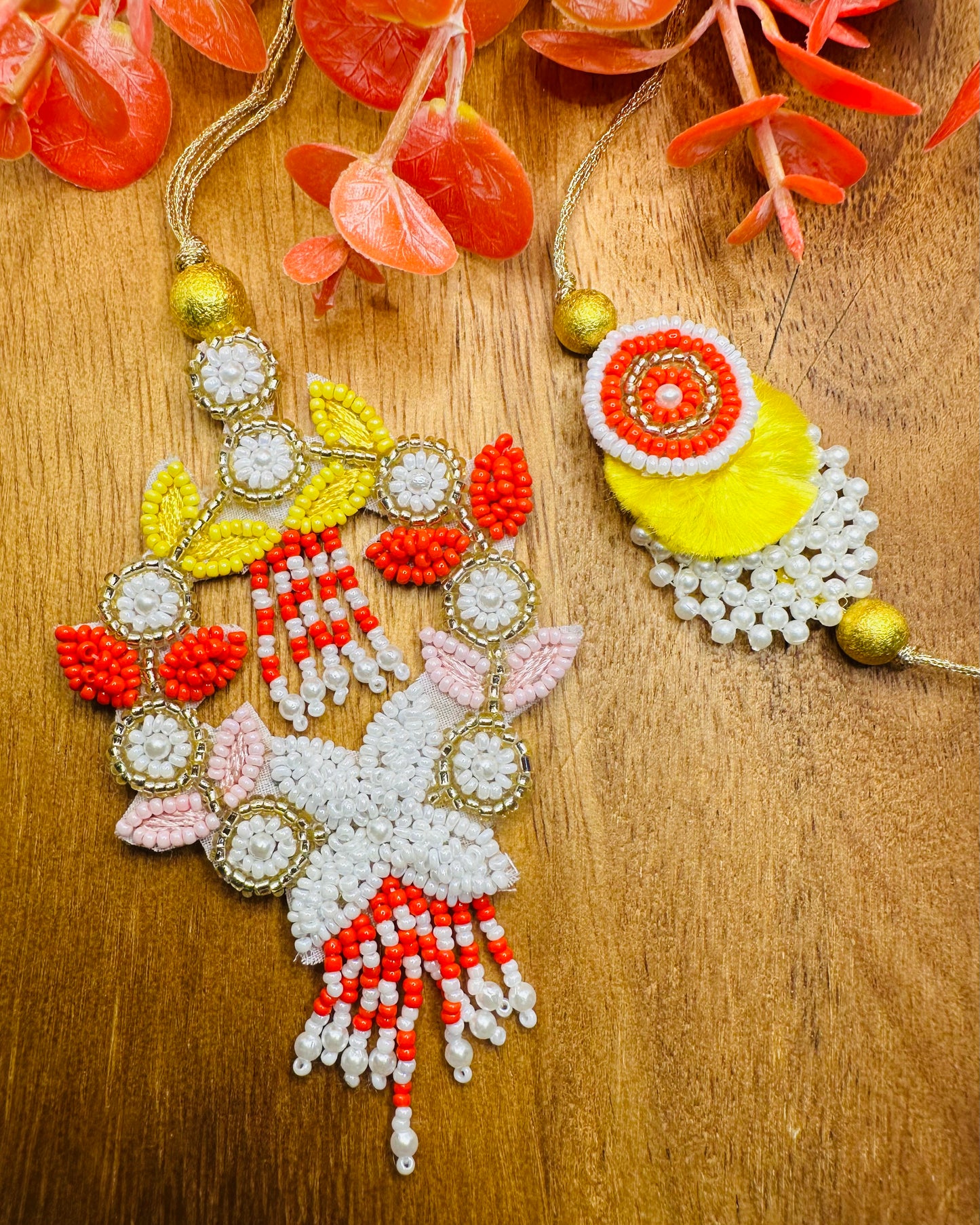 Bead Work Bhai Bhabhi Rakhi Set
