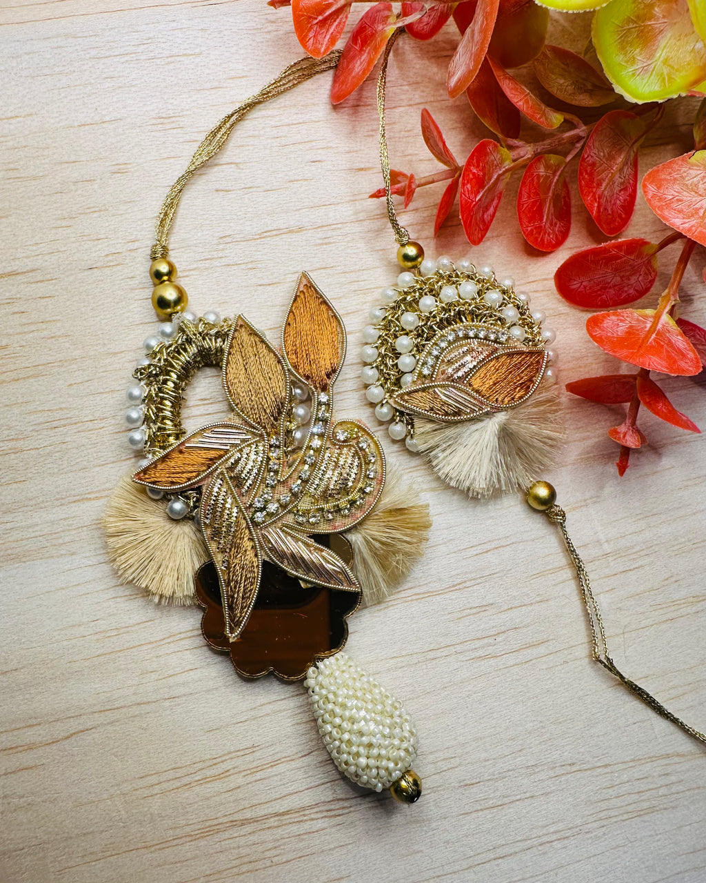 Zardozi Buti with Brown Thread Work Bhaiya Bhabhi Rakhi Set