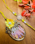 Metal Ring And Floral Bhaiya Bhabhi Rakhi Set