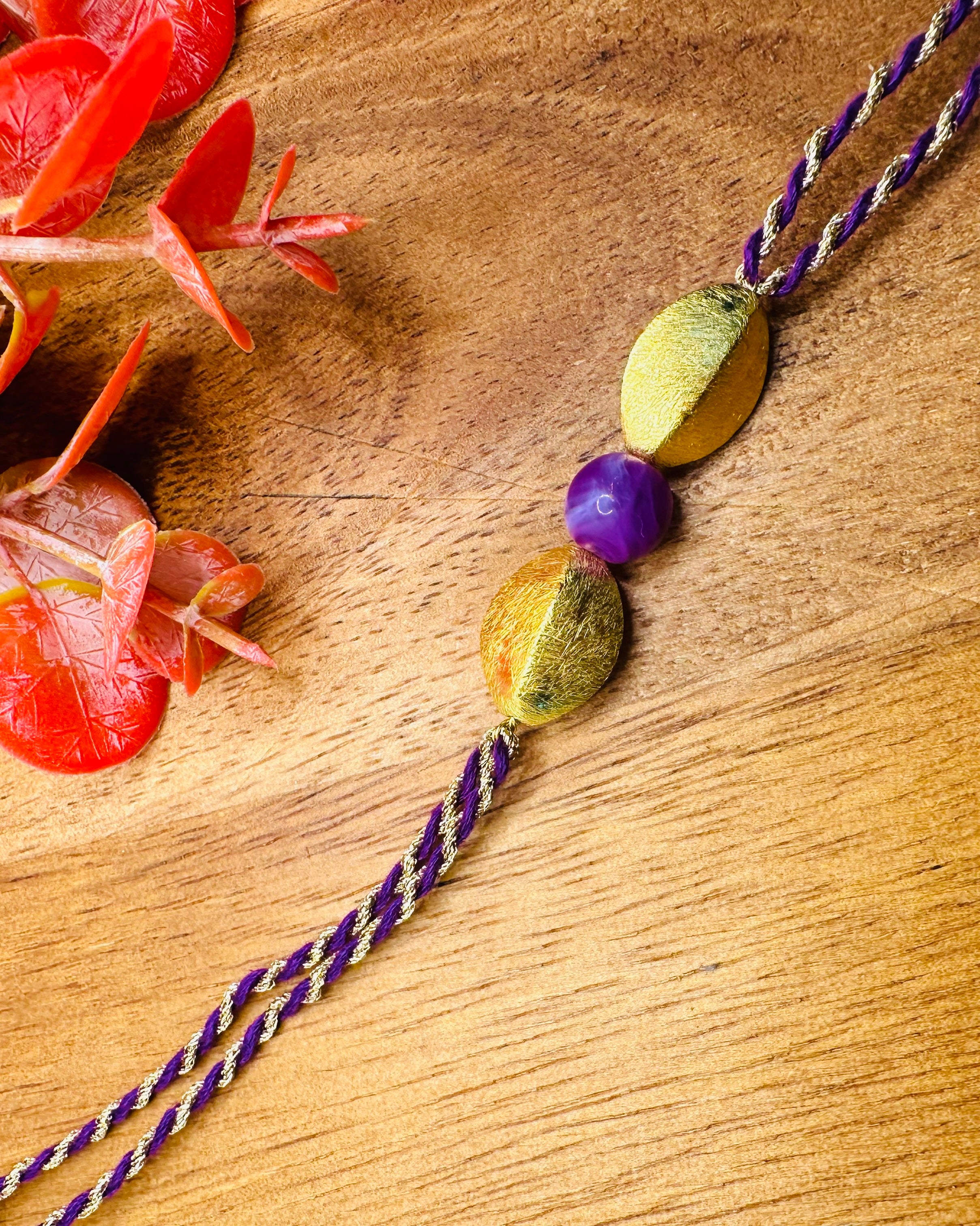 Threadwork Buti Bhaiya Bhabhi Rakhi Set (Purple)