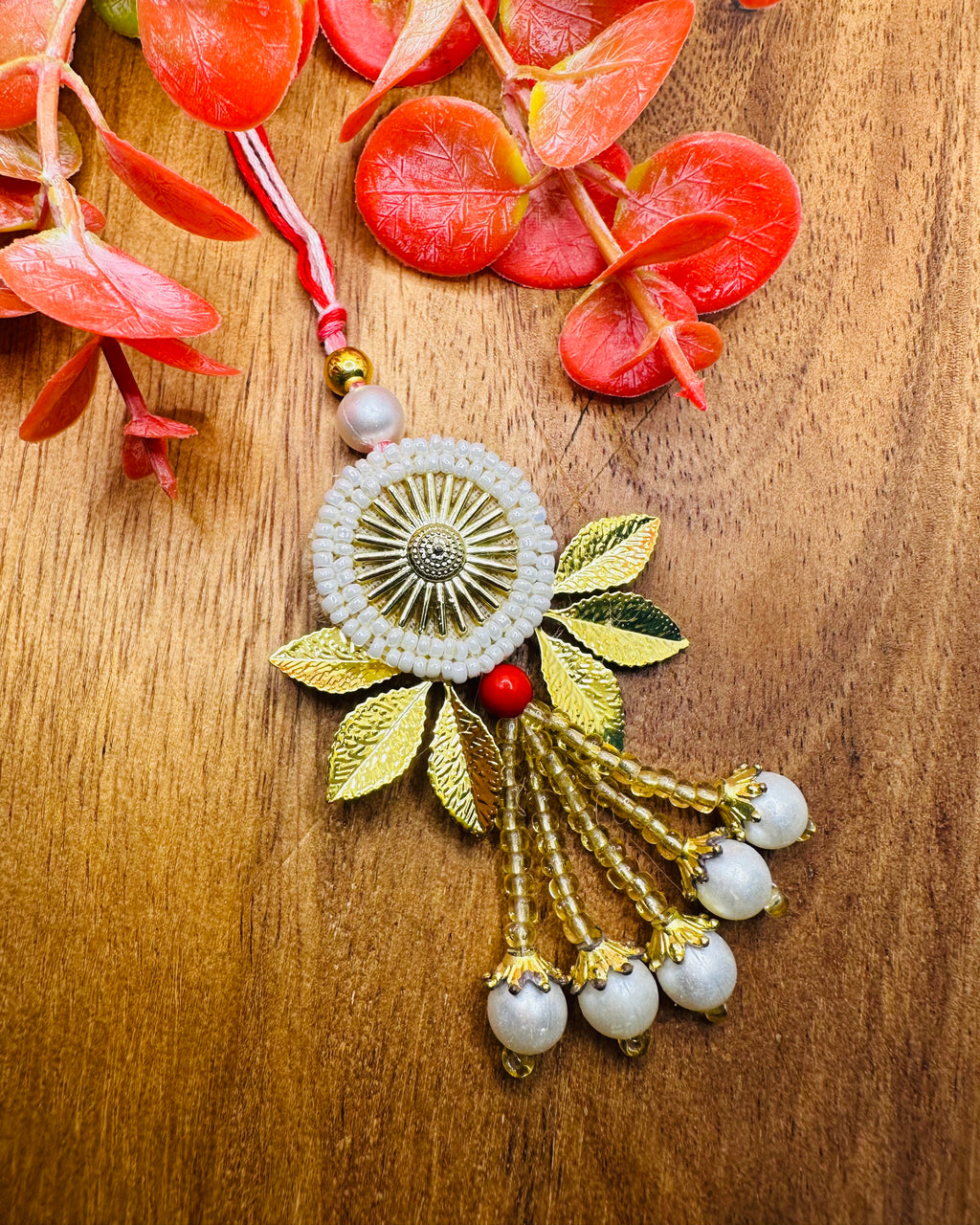 Chakri Motif Bhaiya Bhabhi Rakhi Set (White)