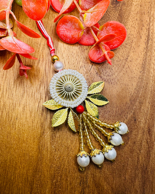 Chakri Motif Bhaiya Bhabhi Rakhi Set (White)