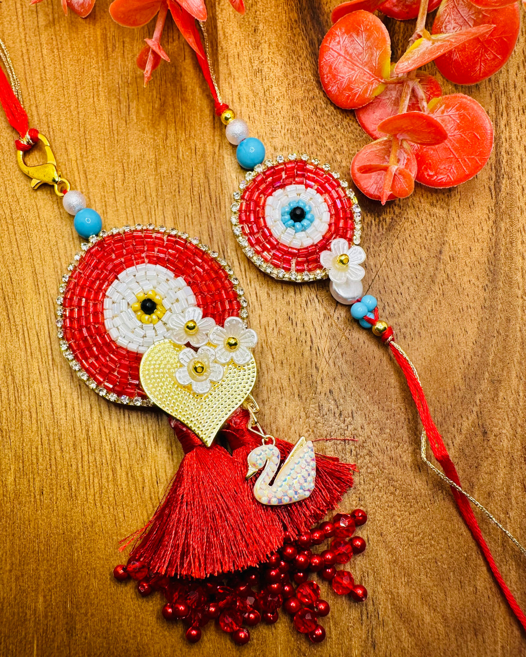 Red Evil Eye Bhaiya Bhabhi Rakhi Set