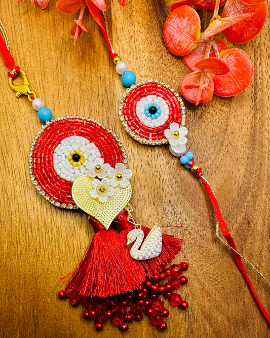 Red Evil Eye Bhaiya Bhabhi Rakhi Set