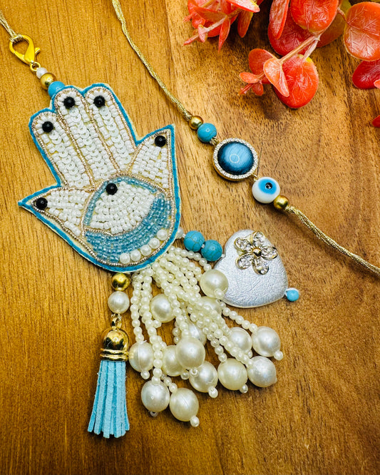 Hamsa And Evil Eye Bhaiya And BHabhi Rakhi Set.