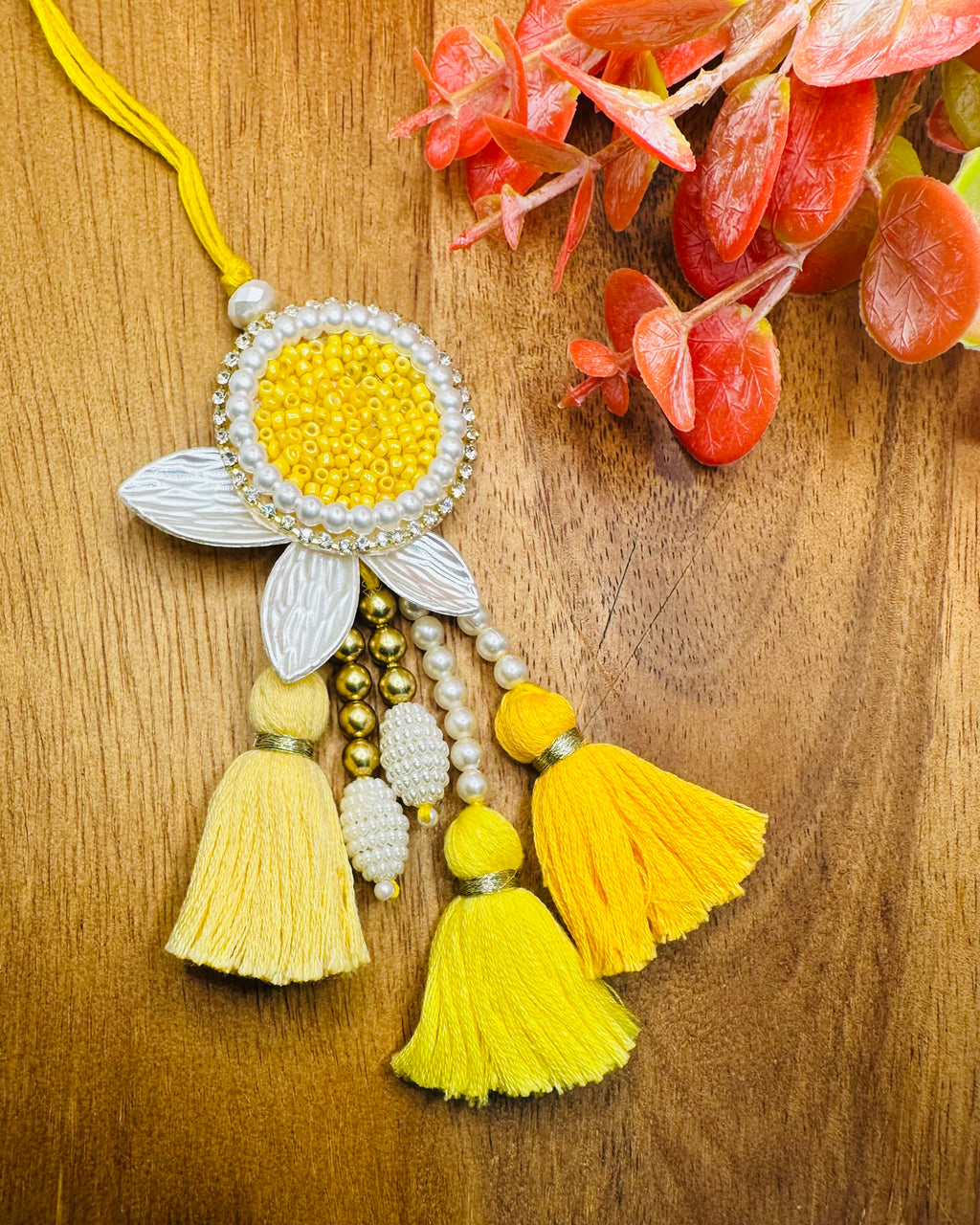 Yellow Ombre Tussels Bhaiya Bhabhi Rakhi Set