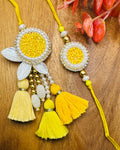 Yellow Ombre Tussels Bhaiya Bhabhi Rakhi Set