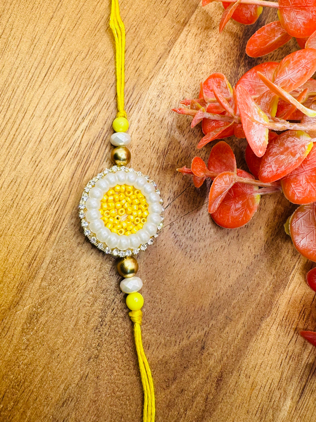 Yellow Ombre Tussels Bhaiya Bhabhi Rakhi Set