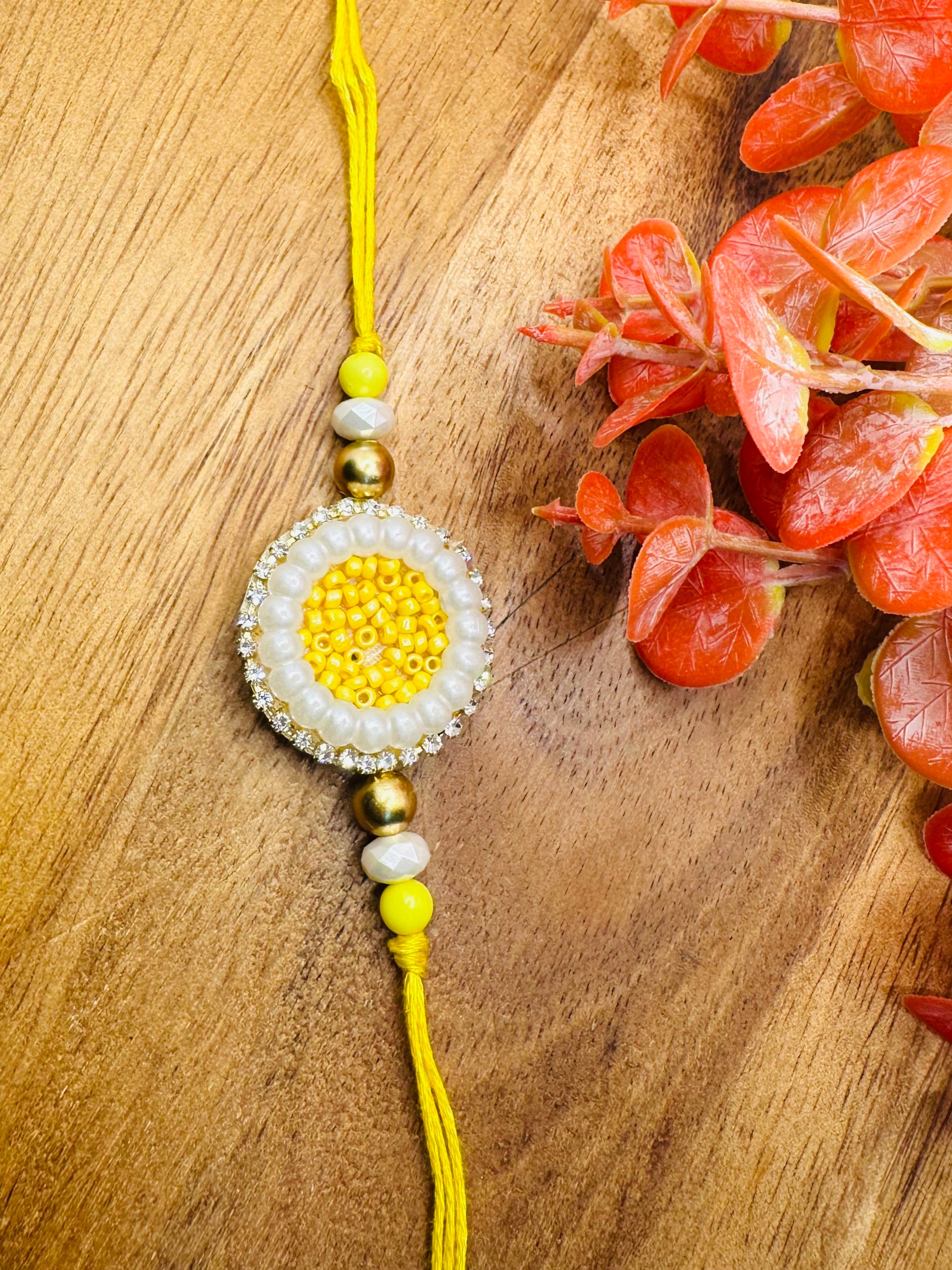 Yellow Ombre Tussels Bhaiya Bhabhi Rakhi Set
