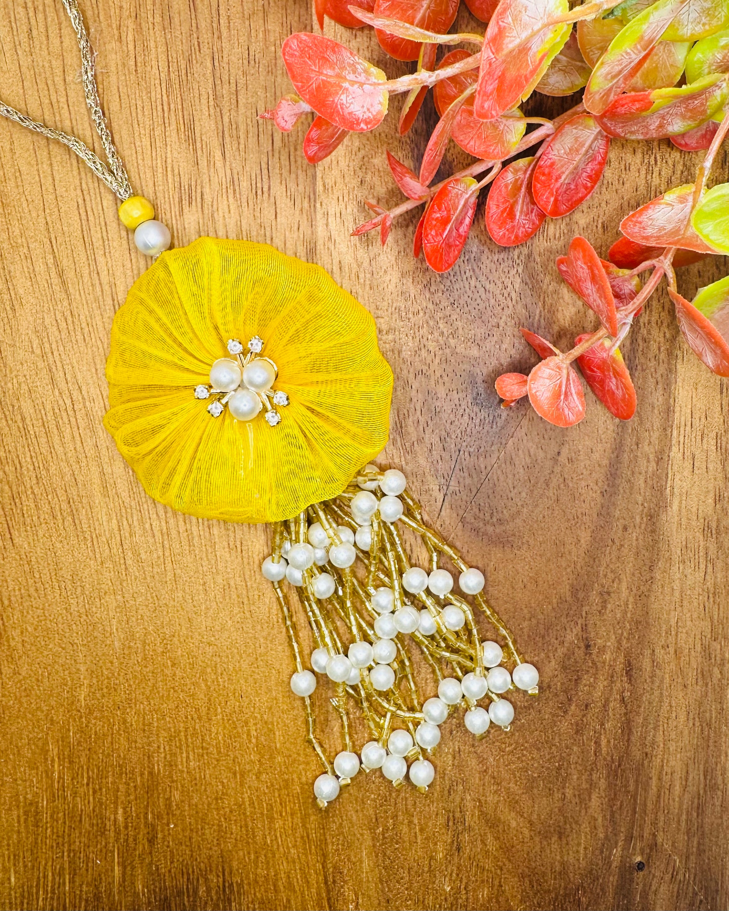 Organza Flower Bhaiya Bhabhi Rakhi Set (Yellow)