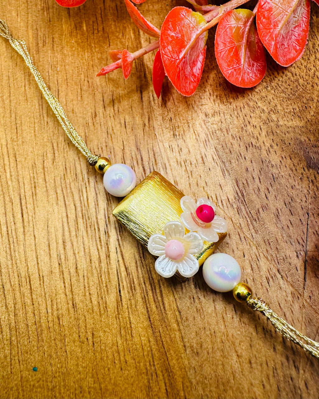 Pink Gemstone Bhaiya Bhabhi Rakhi Set