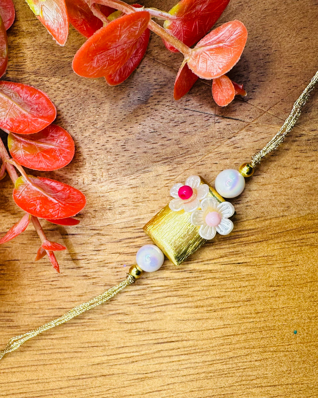 Pink Gemstone Bhaiya Bhabhi Rakhi Set